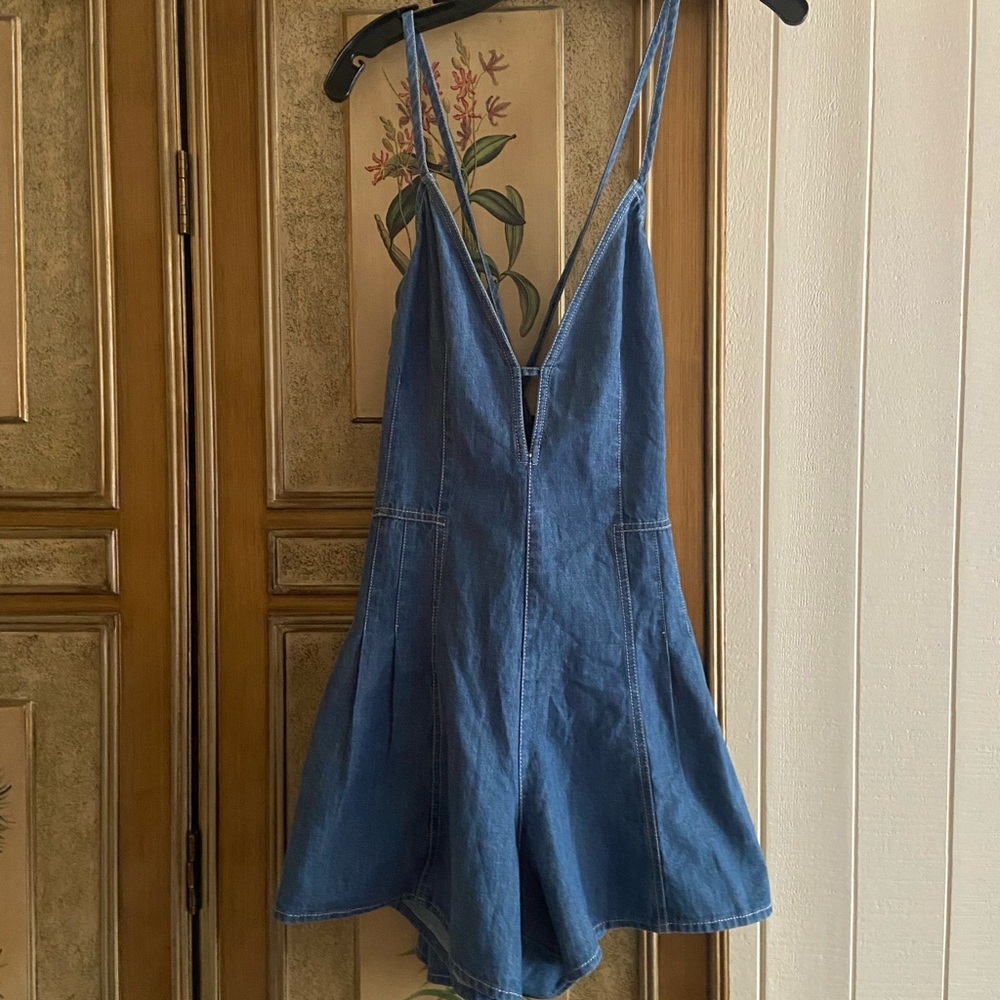 We The Free Blue Denim One Piece Romper